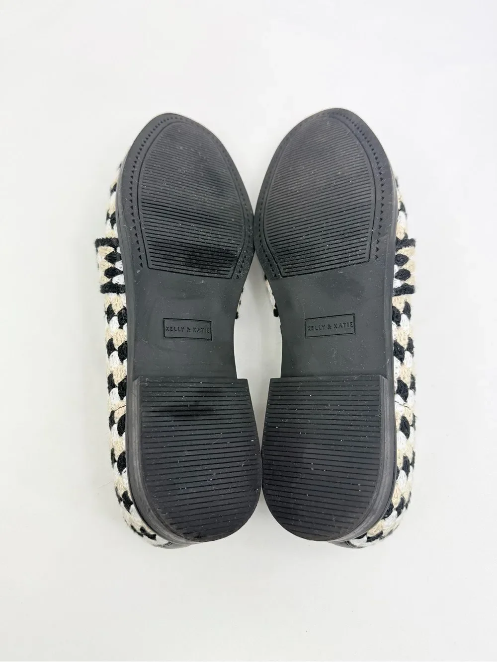Kelly & Katie BALAC Slip On Loafer In Black White Beige Geometric Check Textile